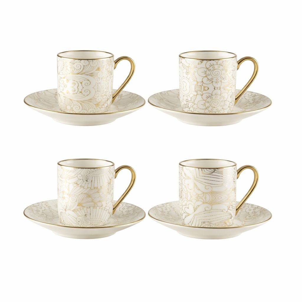 Teasy Cups met witte schotels Abstract - Set van 4