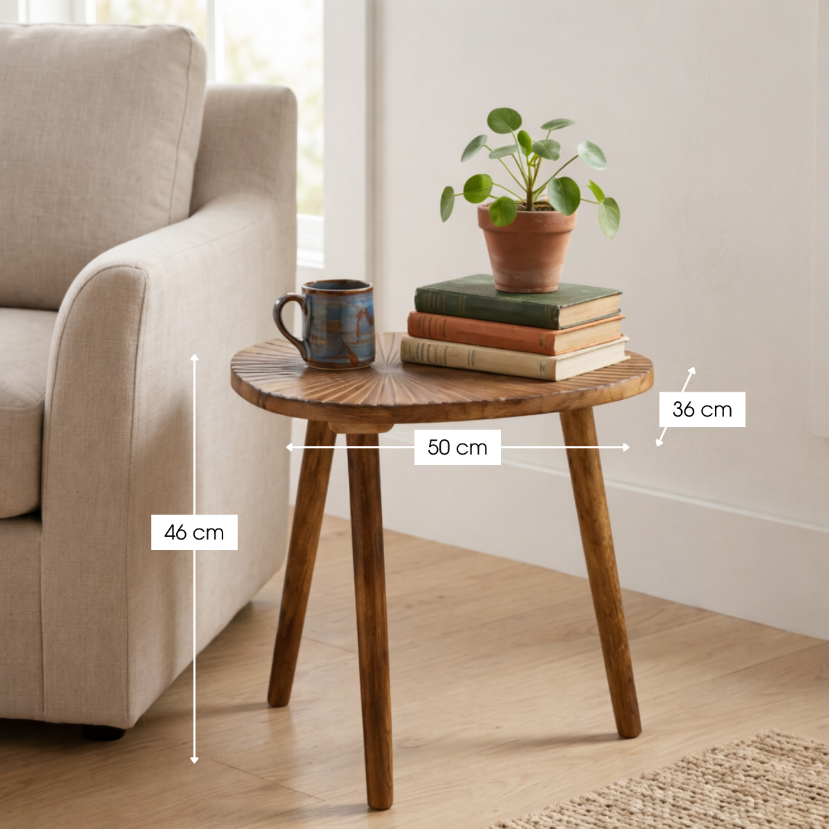 Bijzettafel Pomante Donkerbruin – L50 × B36 × H46 cm