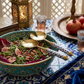 Oosterse saladecouverts in goud en blauw