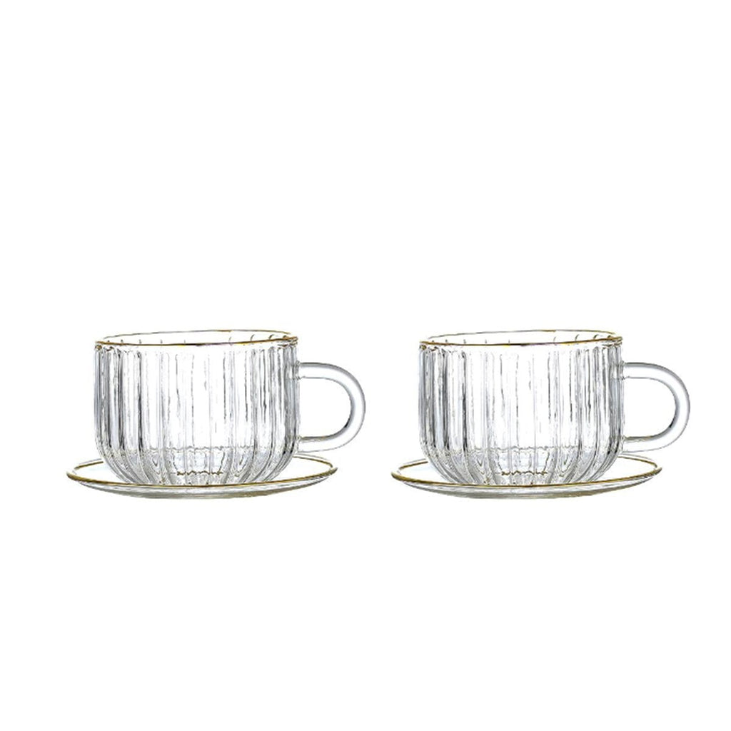 Glazen kop en schotels met gouden rand 400 ml - set van 2