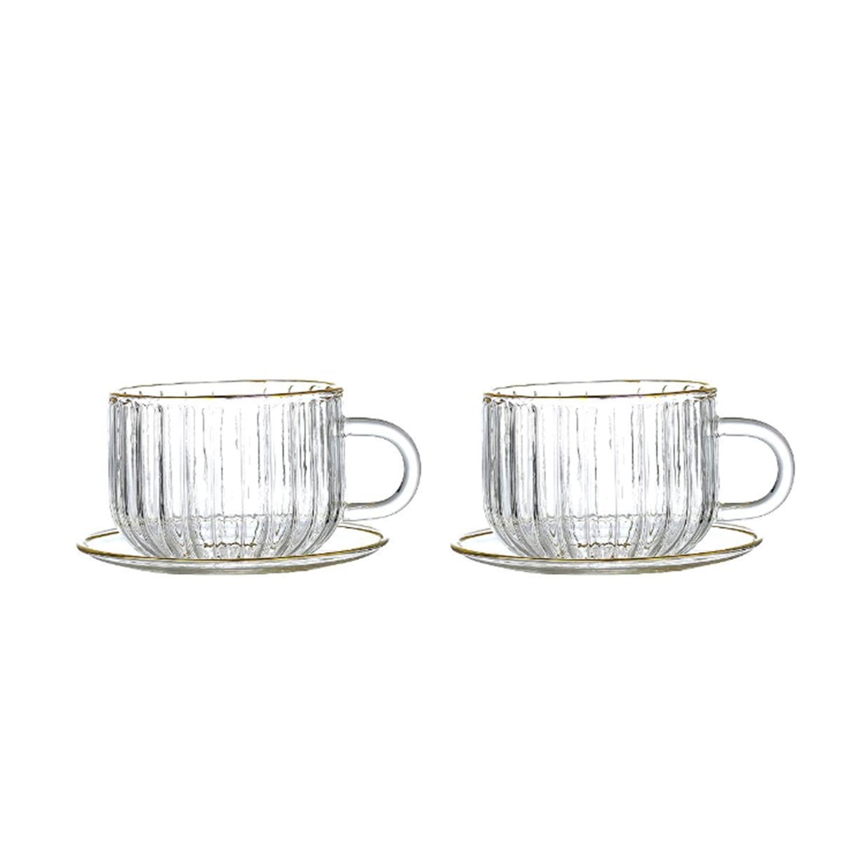 Glazen kop en schotels met gouden rand 400 ml - set van 2