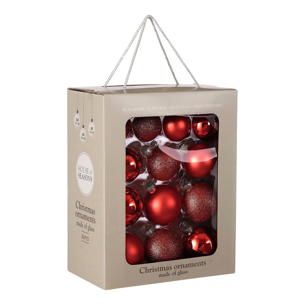 Glazen kerstballen Rood – set van 26