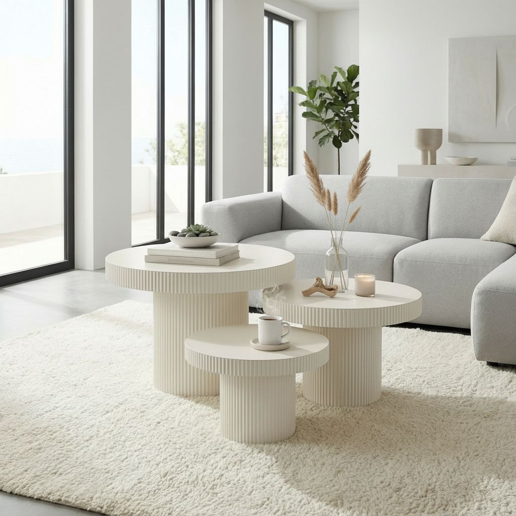 Bijzettafel Lux Gebroken wit – Rond (set van 3)