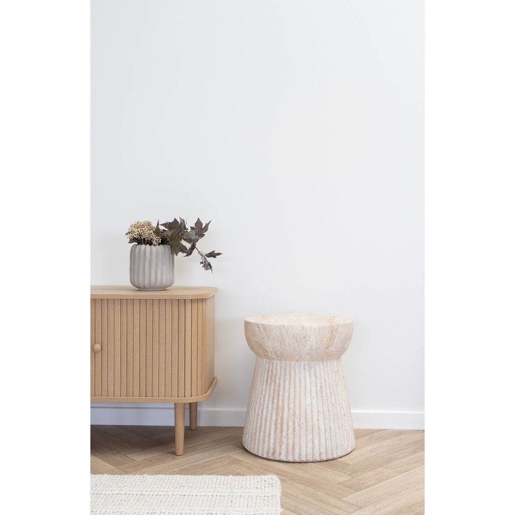 Bonn bijzettafel in naturel met geribbelde structuur, diameter 37 cm
