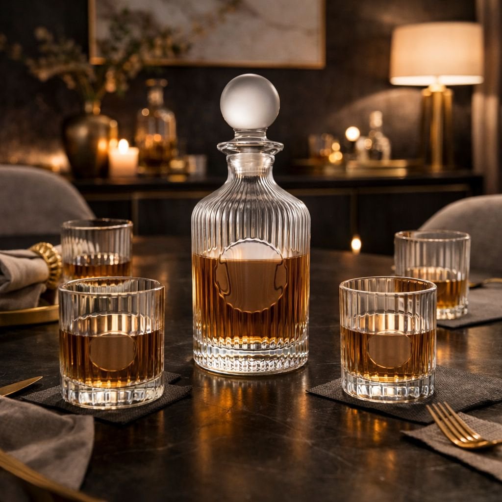 Straasde gestreepte glazen whisky met karaf 500 ml en 4 330 ml glazen