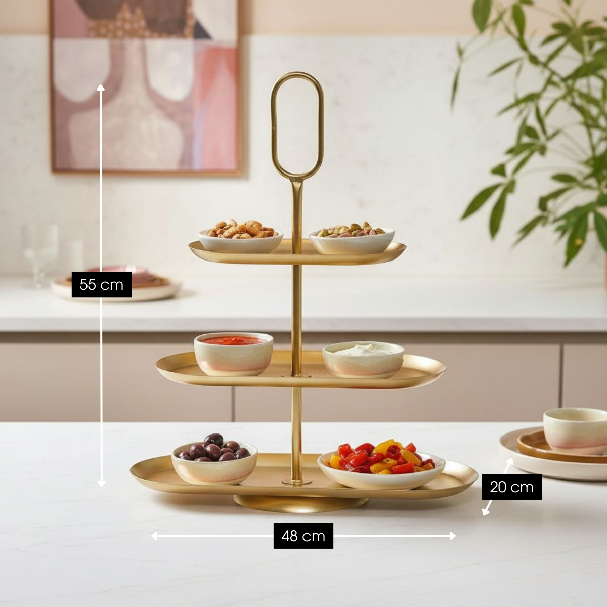 Etagère Rama Goud – 3-laags 48 cm
