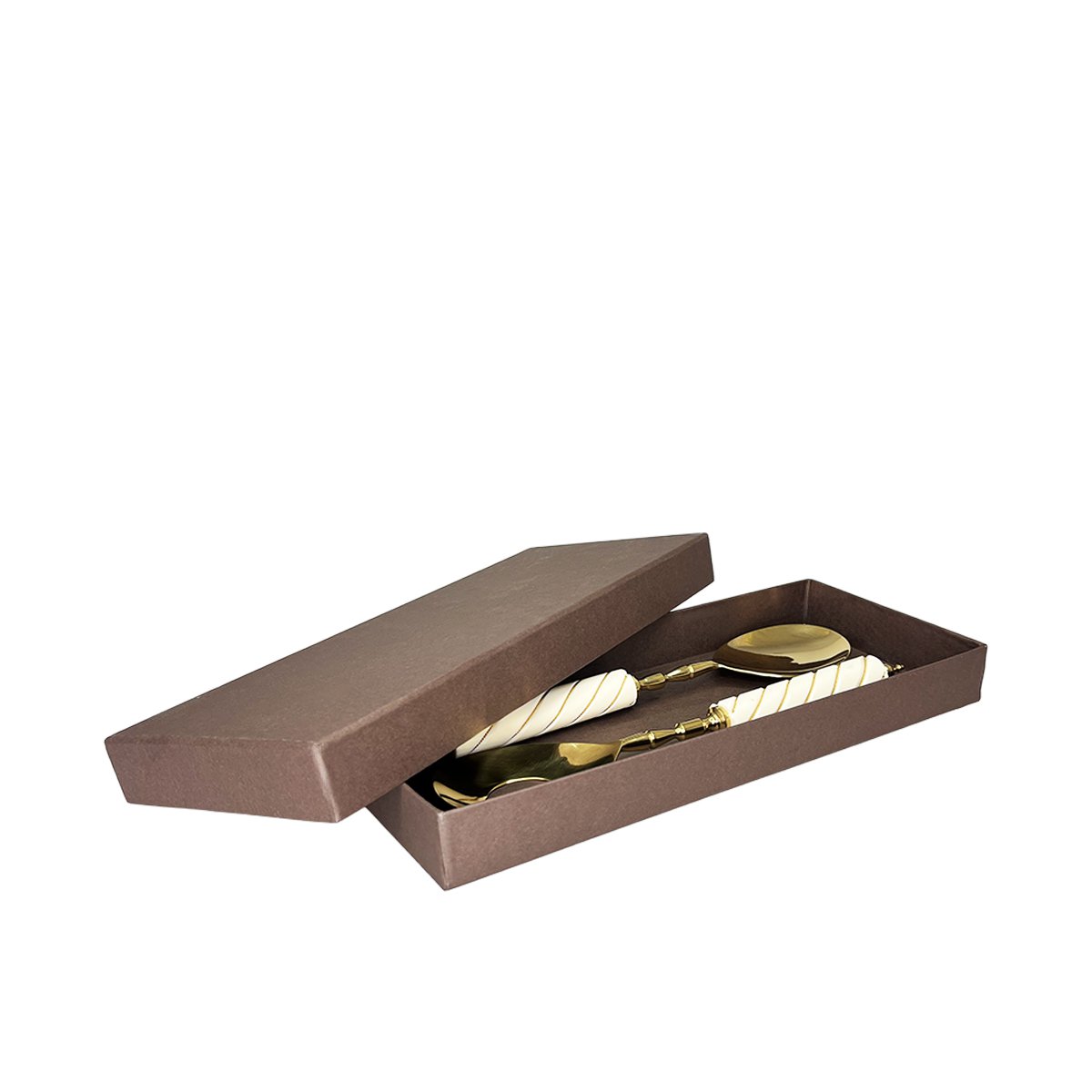 Wit en goud gedraaide saladecouverts