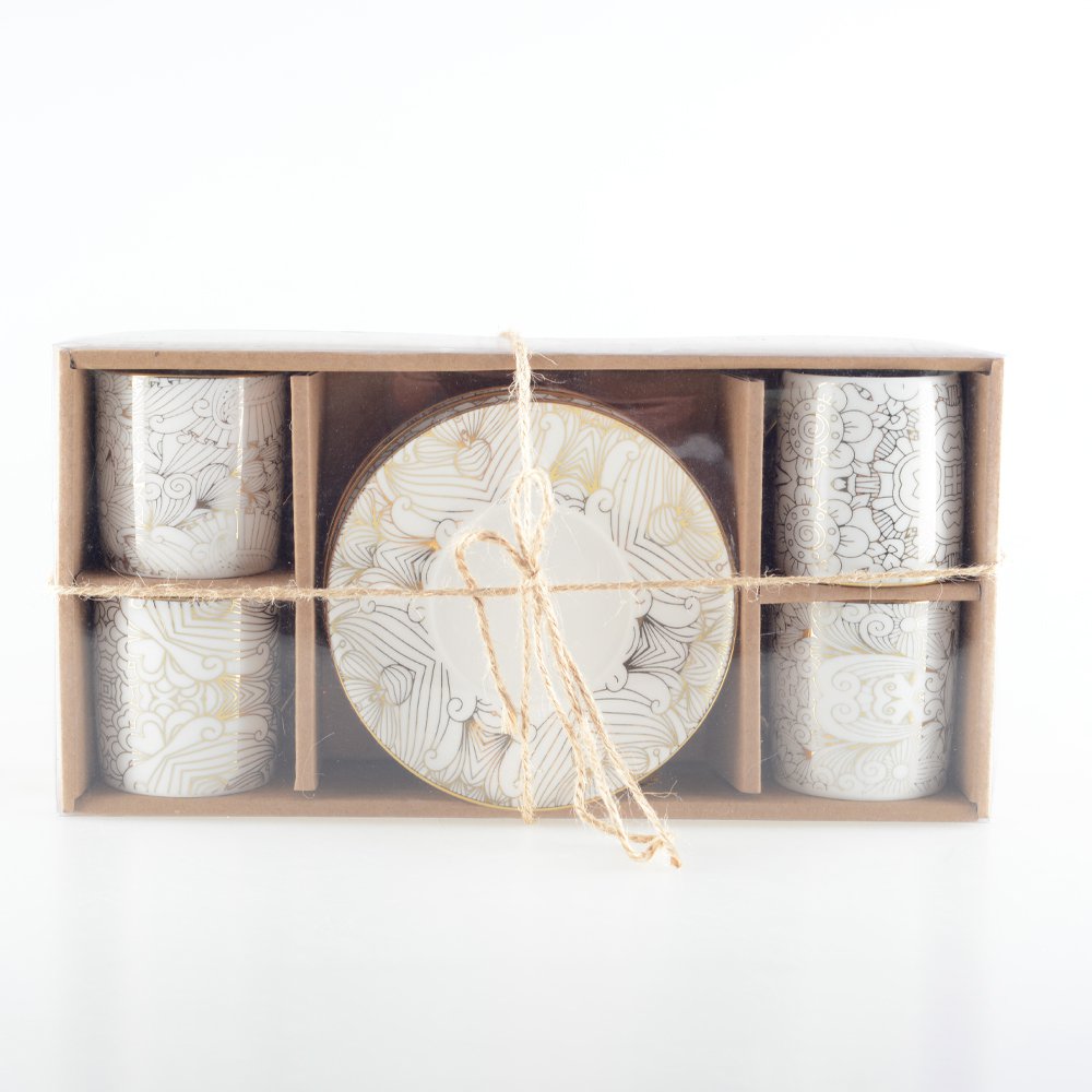 Teasy Cups met witte schotels Abstract - Set van 4