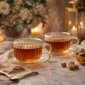 Glazen kop en schotels met gouden rand 400 ml - set van 2