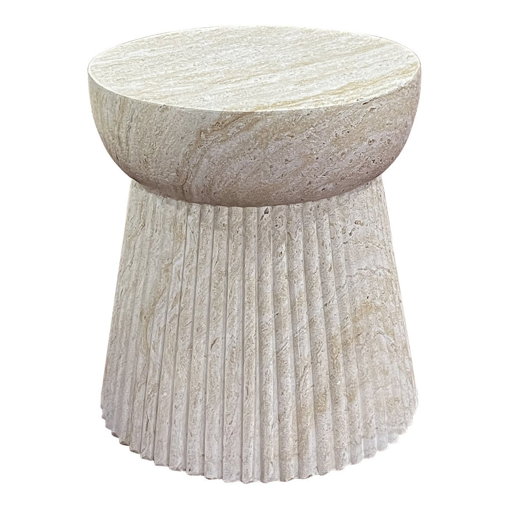 Bonn bijzettafel in naturel met geribbelde structuur, diameter 37 cm