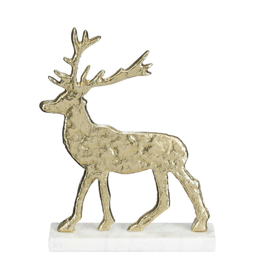 Decoratief rendier op marmeren voet – goud