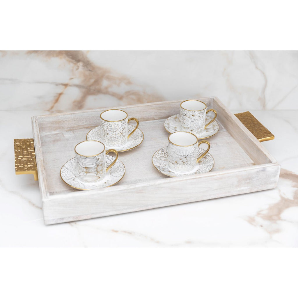 Teasy Cups met witte schotels Abstract - Set van 4