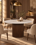 Urban Chique Ronde Tafel Keramiek Marmer / Walnoot Fineer