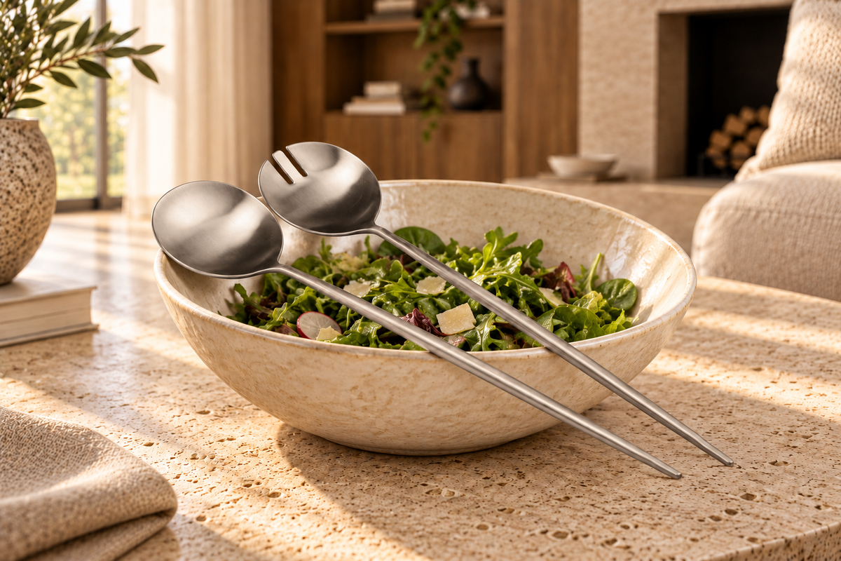 Mat zilveren salade bestek