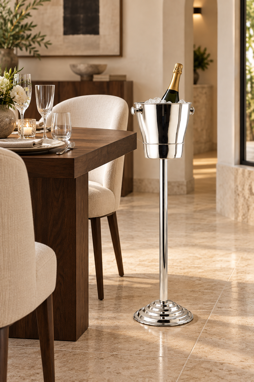 Roestvrijstalen voet champagne emmer h.84 cm