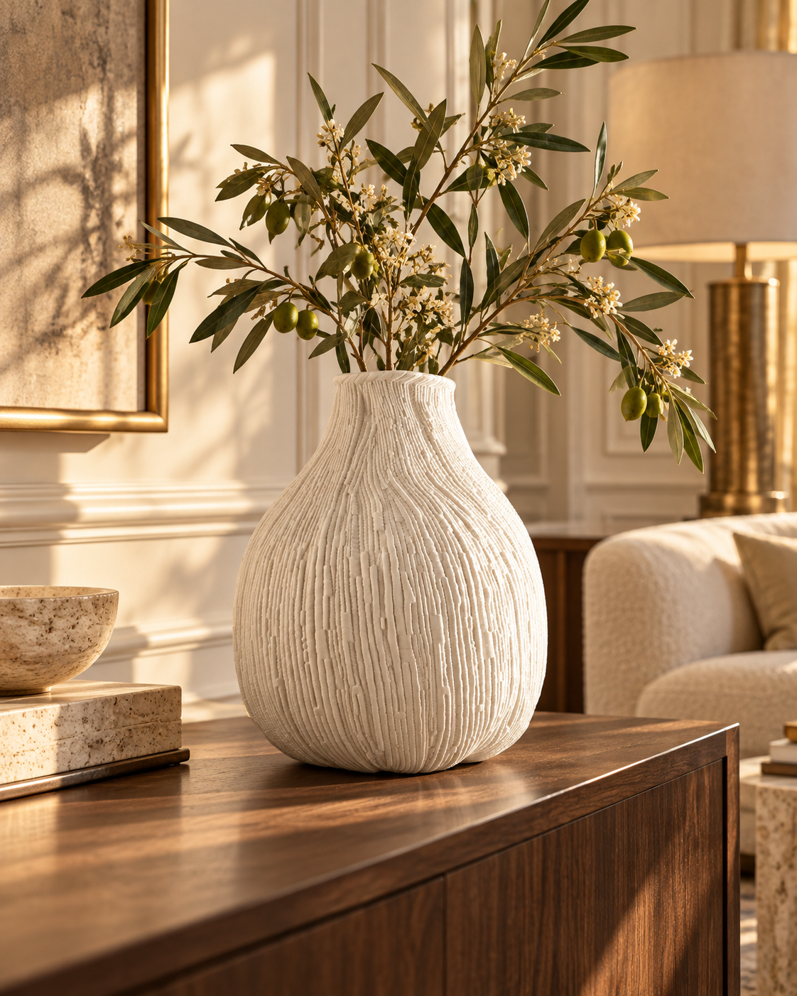 Ronde vaas crème – 29 × 29 × 32 cm