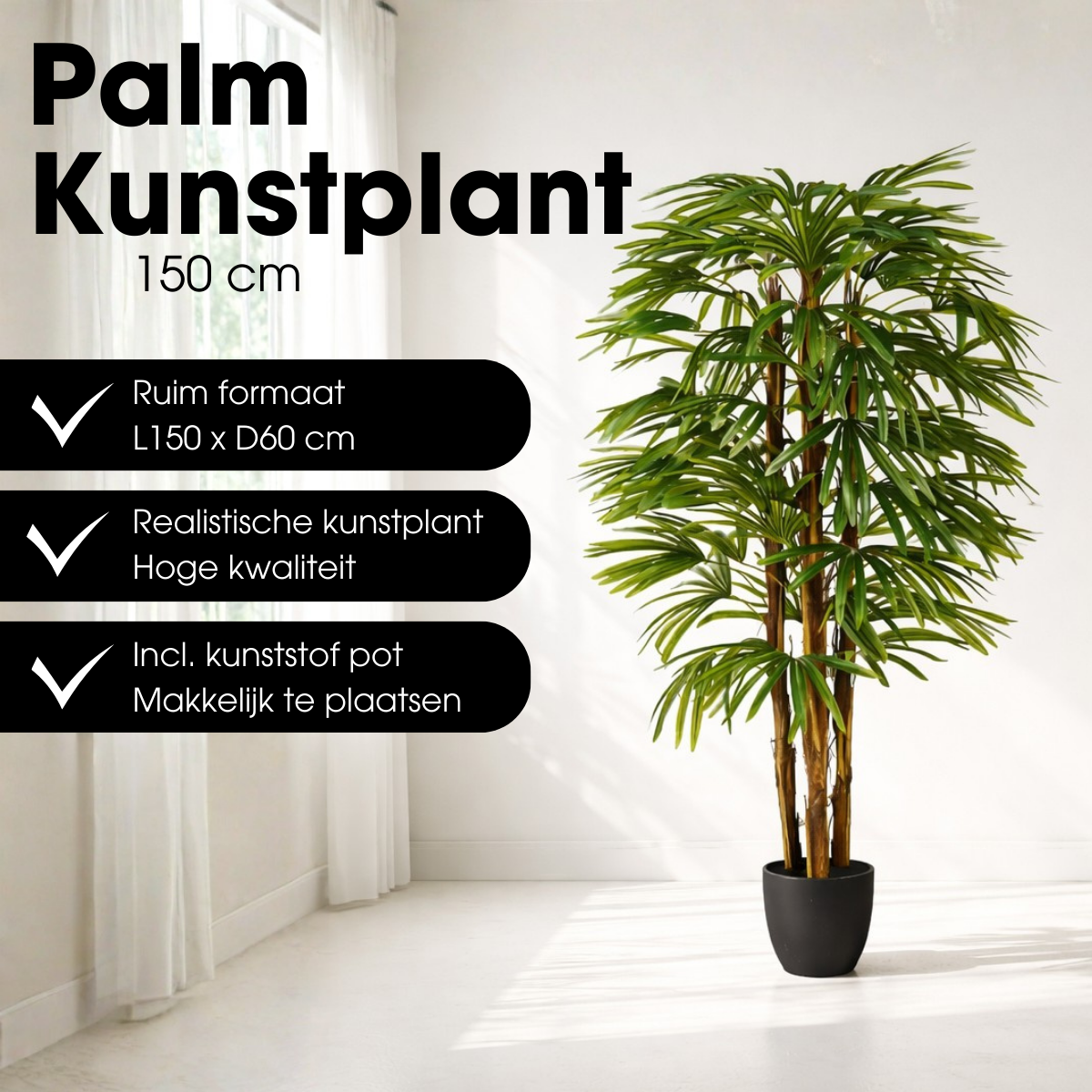 Kunstplant Raphis Palm Groen