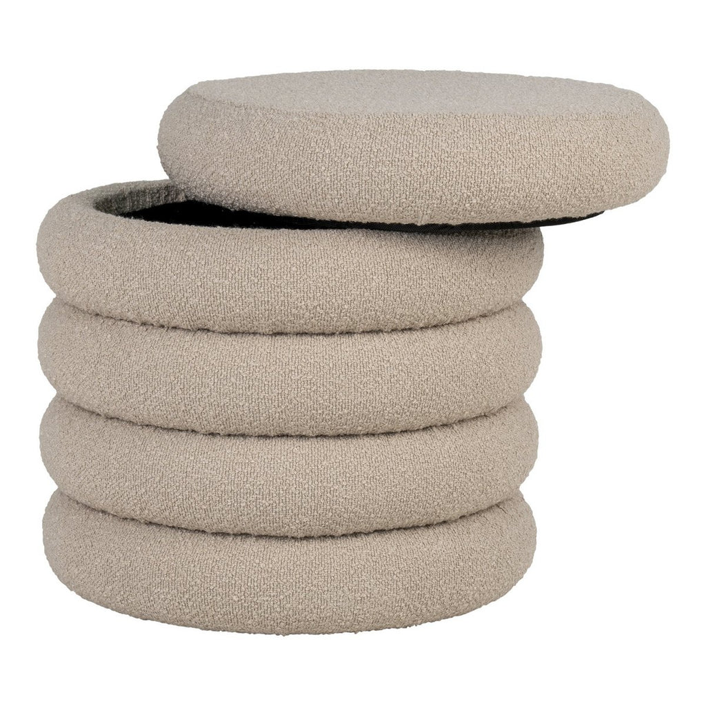 Brooklyn opbergpoef in beige bouclé, diameter 44 cm