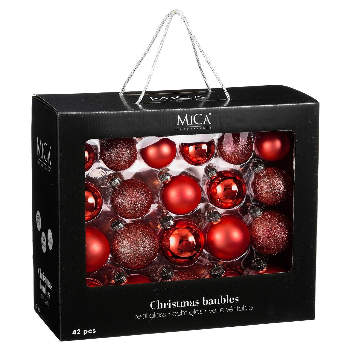Glazen kerstballen Rood – set van 42