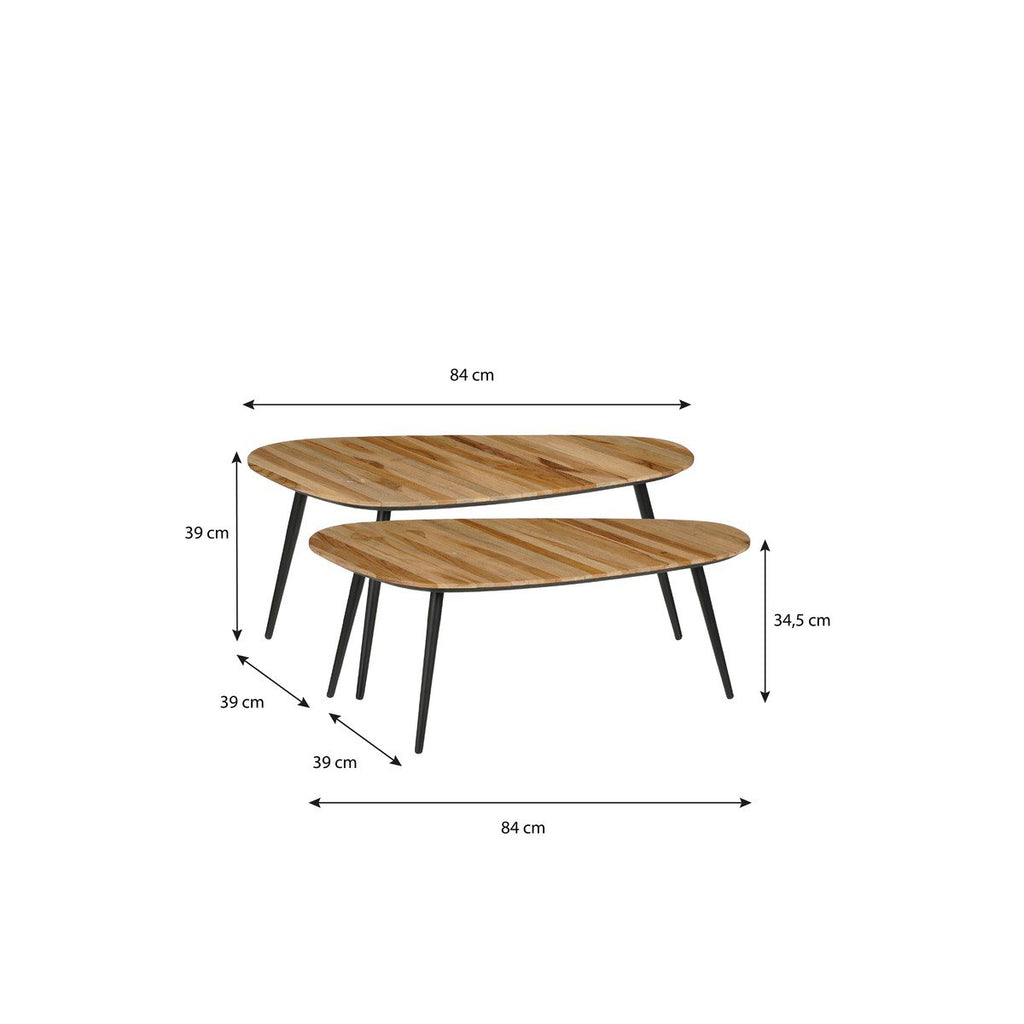 Bijzettafel Jailey Bruin – set van 2, L84 × B39 × H39 cm