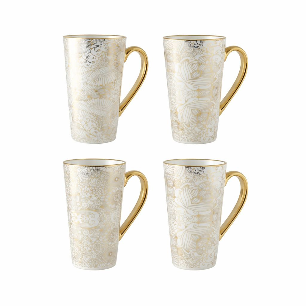 Keramische mokken met abstract goudpatroon – set van 4