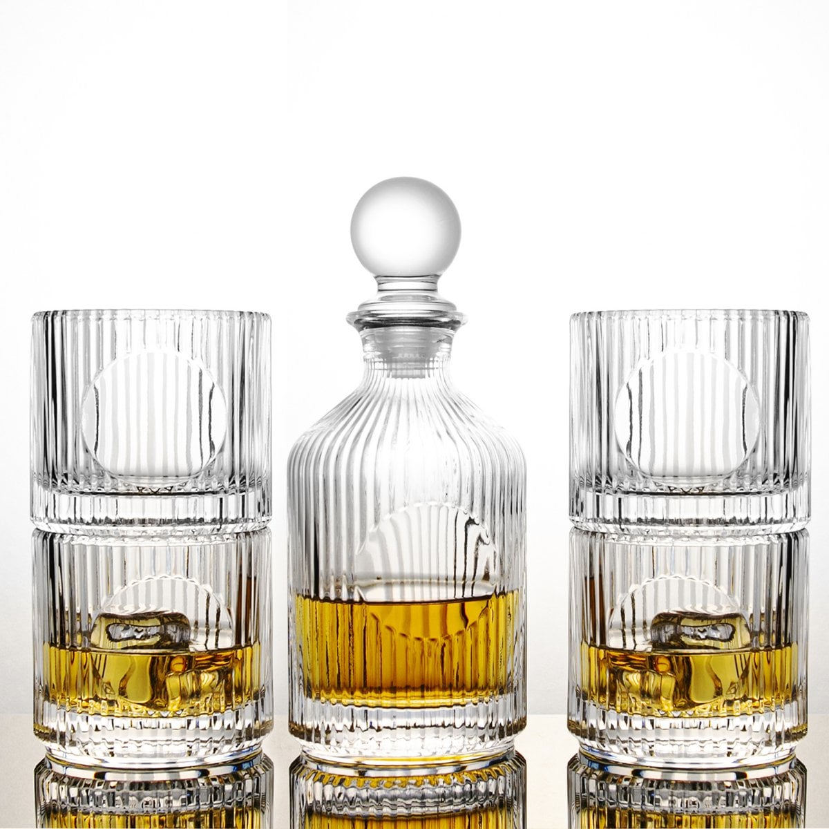 Straasde gestreepte glazen whisky met karaf 500 ml en 4 330 ml glazen