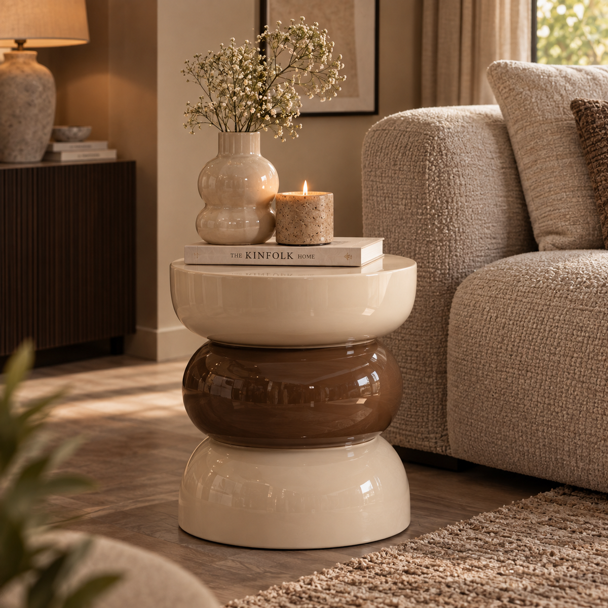 Bijzettafel Zita Crème in warm Liore-Home interieur
