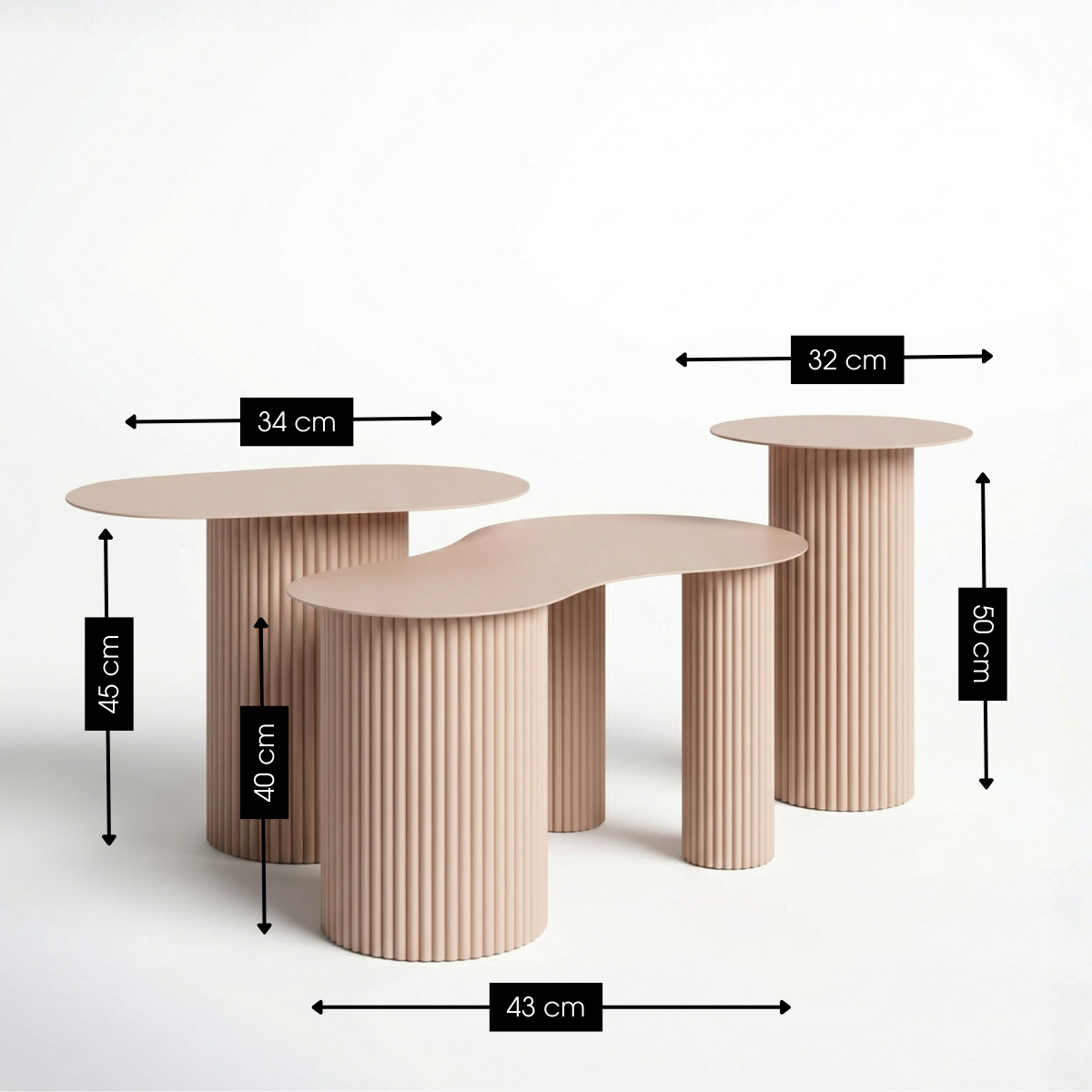 Bijzettafel Lux Lichtbruin – Organisch (set van 3)