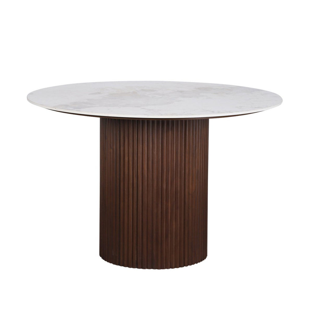 Urban Chique Ronde Tafel Keramiek Marmer / Walnoot Fineer