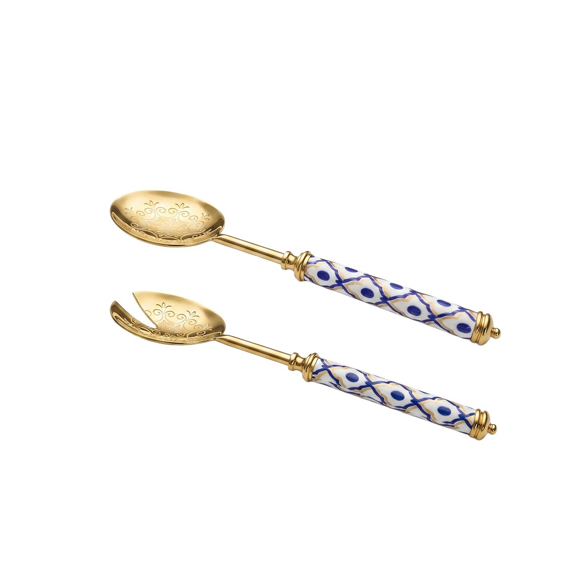 Oosterse saladecouverts in goud en blauw