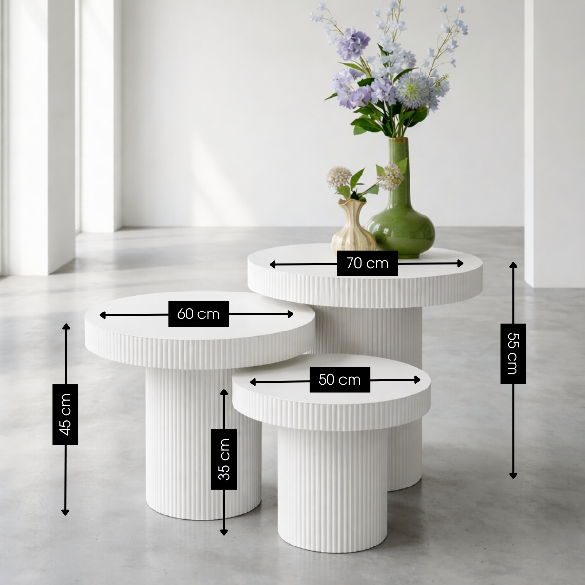 Bijzettafel Lux Gebroken wit – Rond (set van 3)