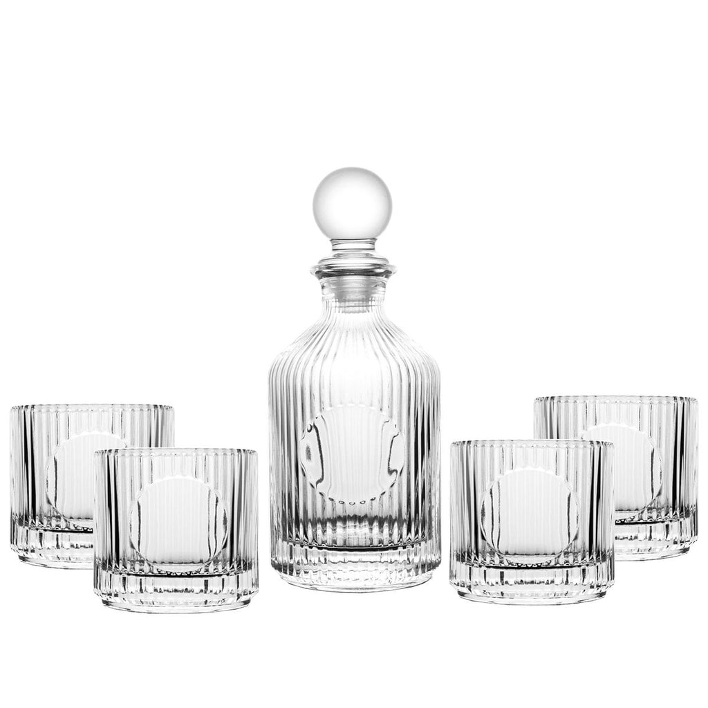 Straasde gestreepte glazen whisky met karaf 500 ml en 4 330 ml glazen