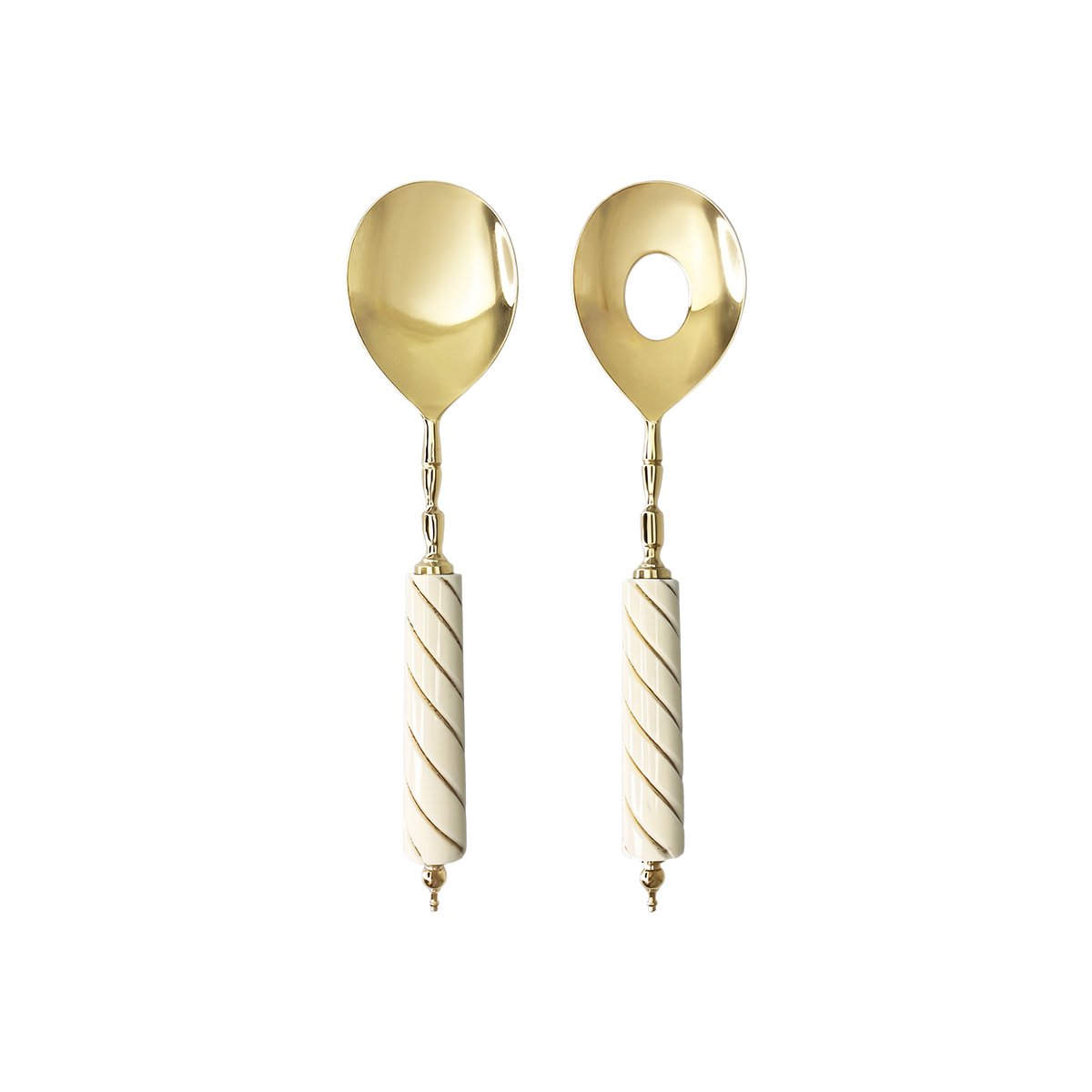 Wit en goud gedraaide saladecouverts