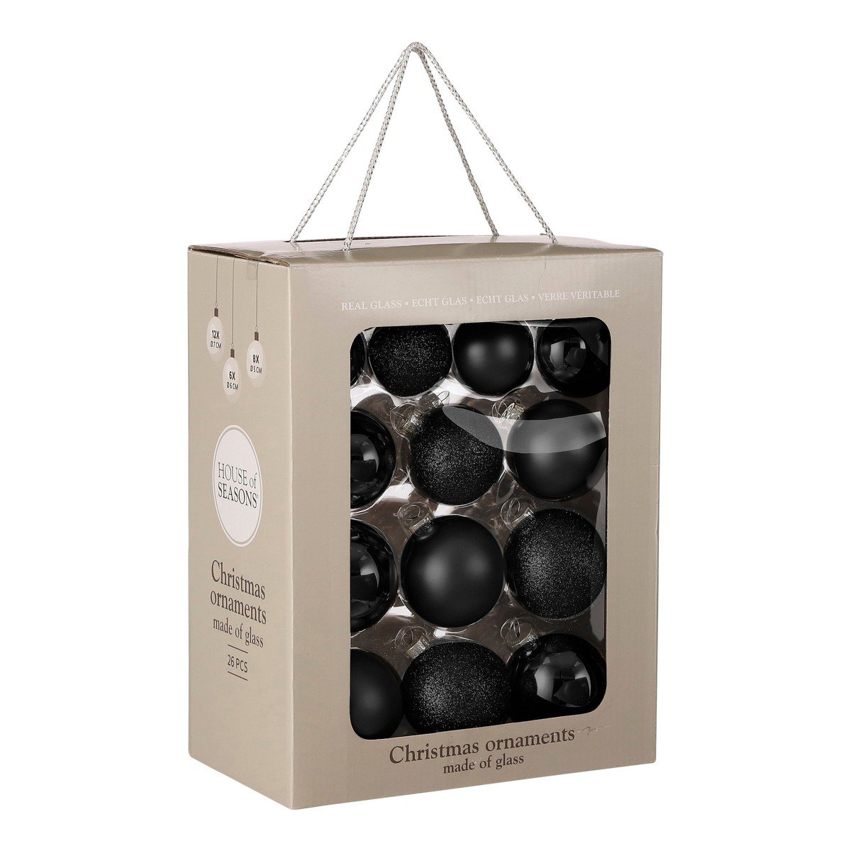 Glazen kerstballen Zwart – set van 26
