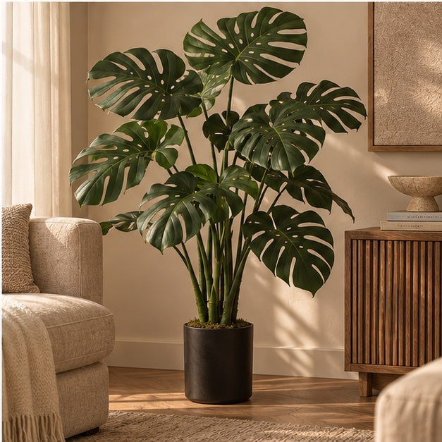Kunstplant Monstera Groen in warm Liore-Home interieur
