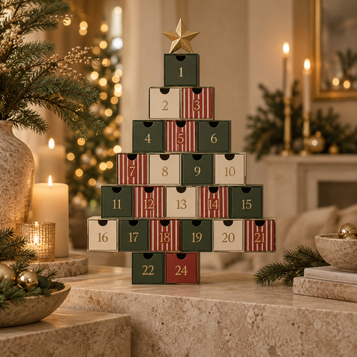 Adventskalender Groen in warm Liore-Home kerstinterieur