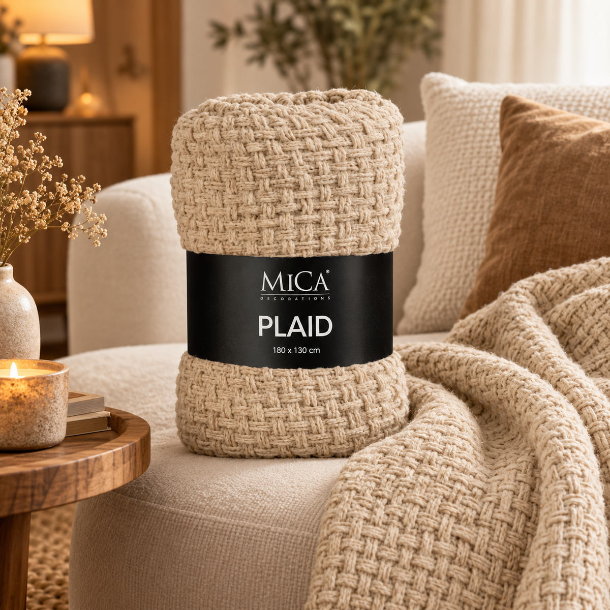 Plaid Cosenza Beige in warm Liore-Home interieur
