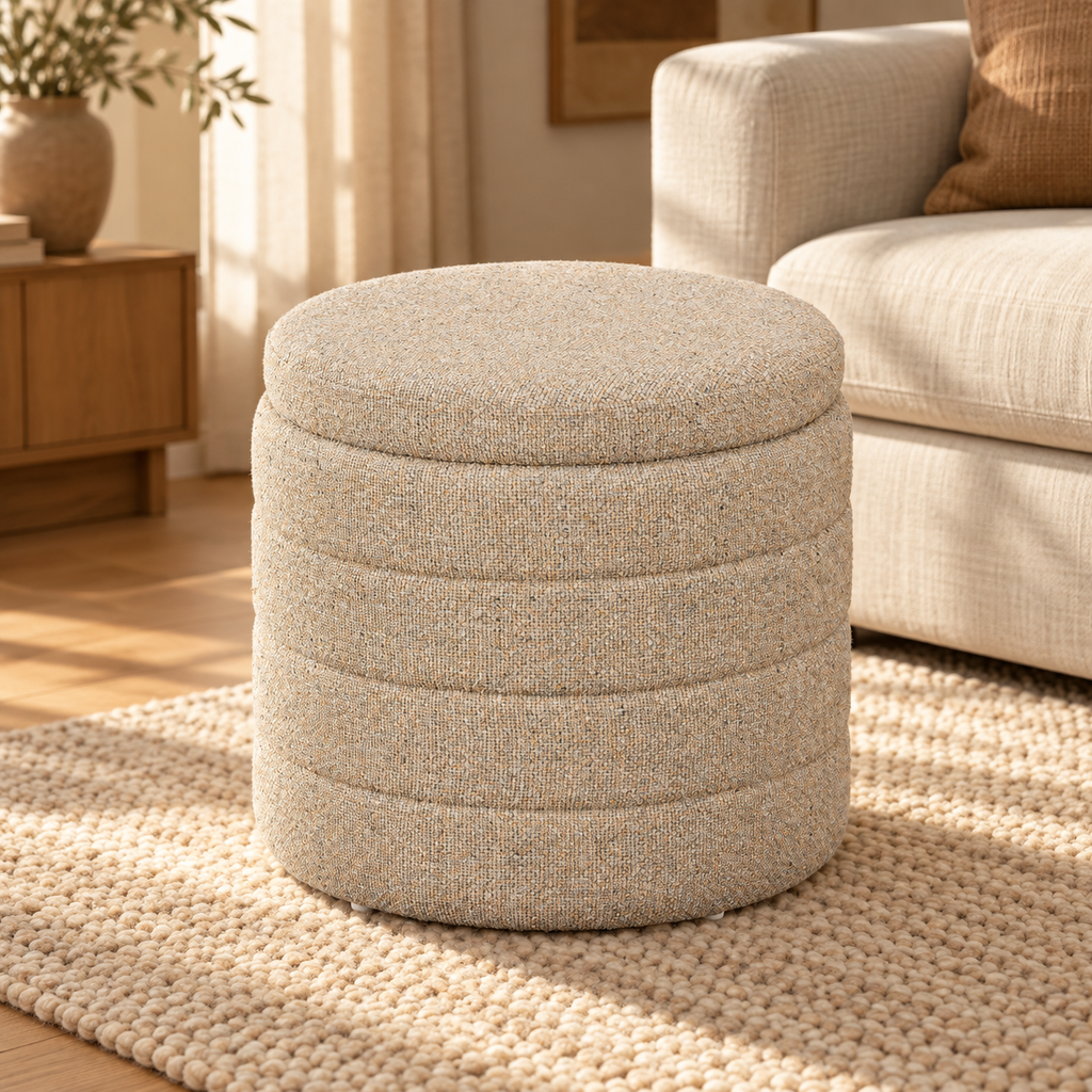 Poef Pouffe Beige in warm interieur
