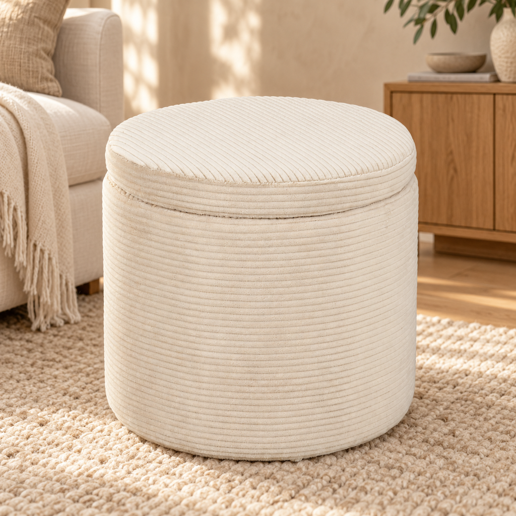 Opbergpoef Pouffe Gebroken wit – H40,5 × Ø42 cm in warm interieur