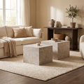 Prague salontafelset van 2 in beige marmerlook in warm Liore Home interieur
